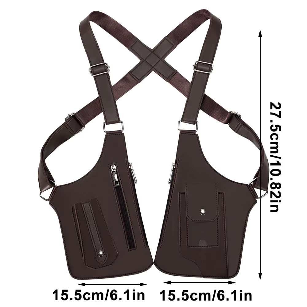 Sac de poitrine en cuir PU avec sangle réglable, sac à bandoulière double, sac d'aisselle caché, poc