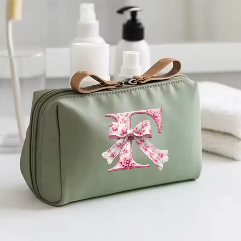 Sac à main pour femme avec 26 lettres florales en forme de nœud, trousse de maquillage, sac de range