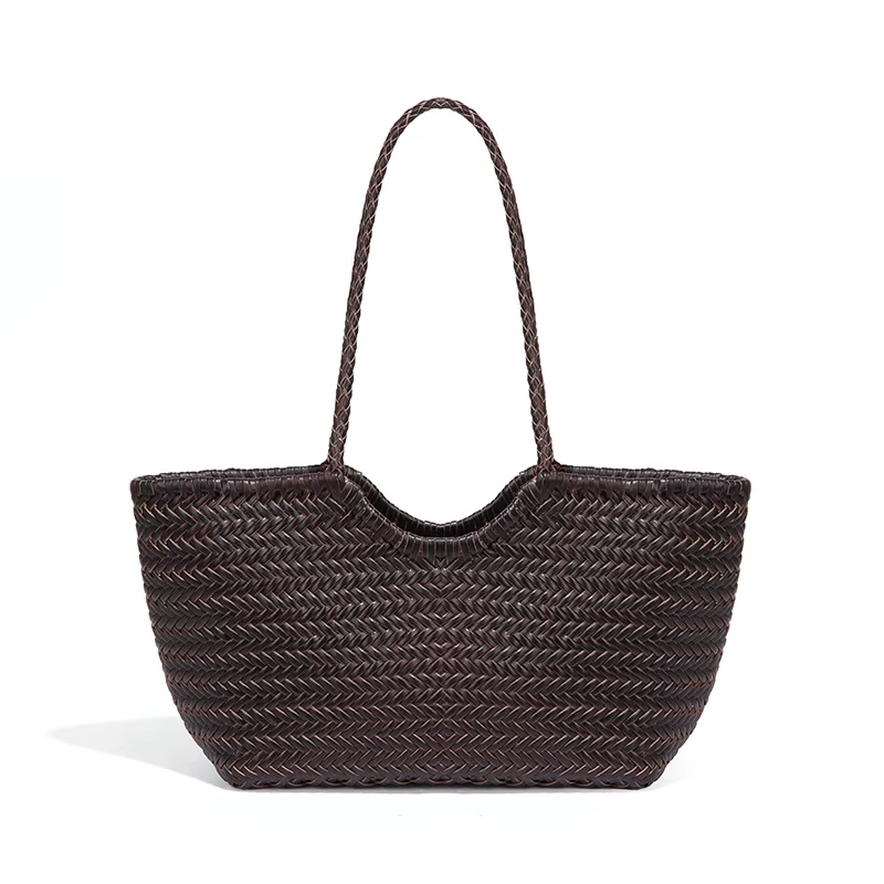 Sac fourre-tout vintage en cuir véritable tissé à la main, nouveau sac à bandoulière en cuir de vach