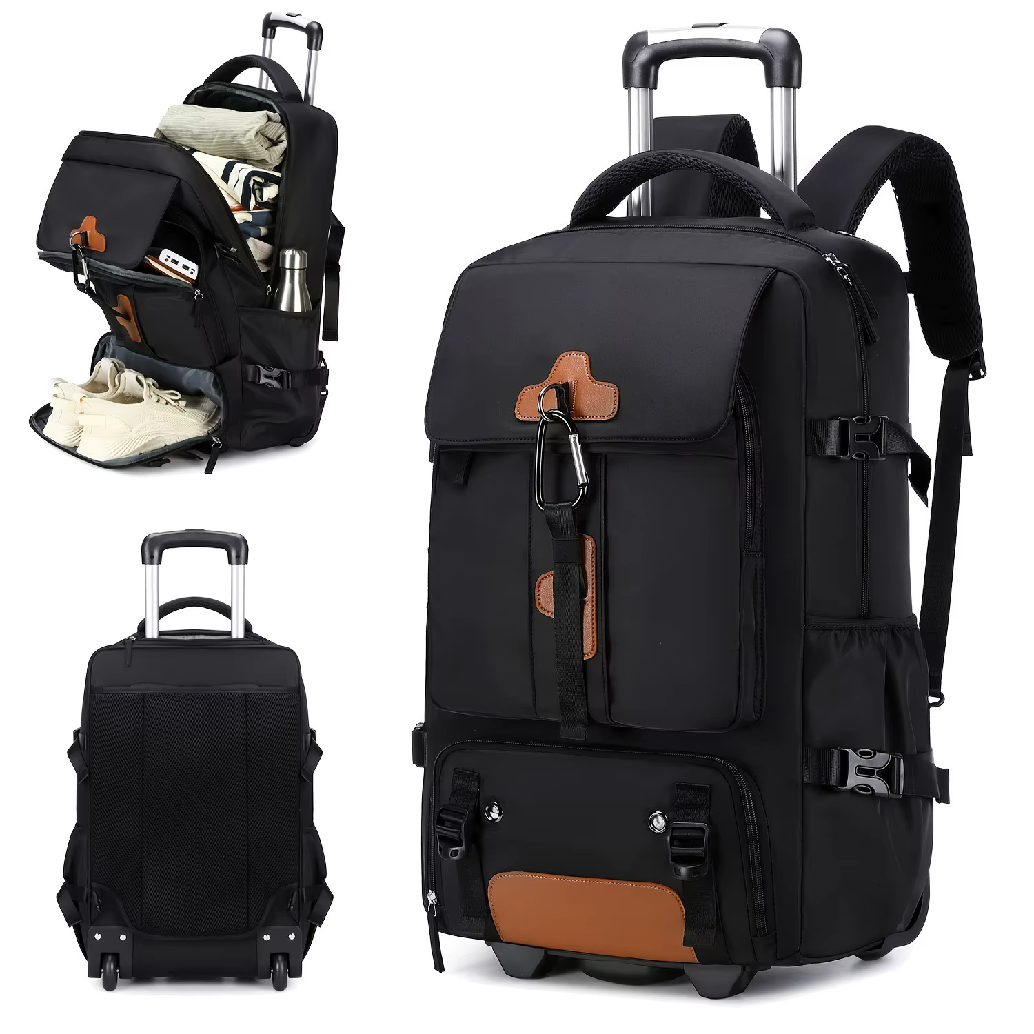Sac à dos de voyage grande capacité avec roulettes, poignée escamotable, imperméable, bagage cabine,