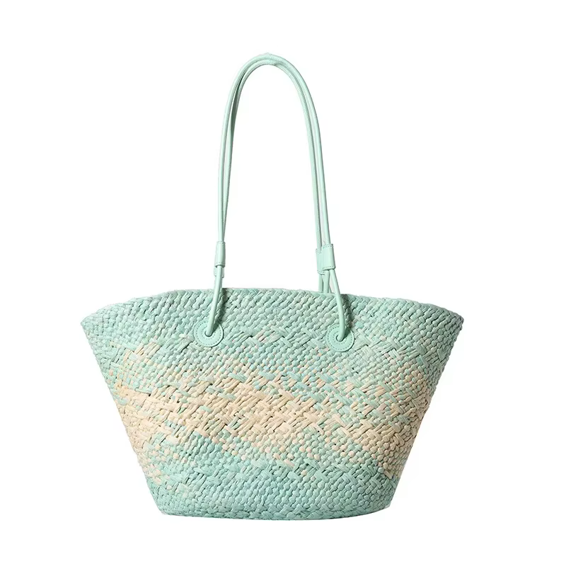 Sac à bandoulière sous les bras en paille de couleur dégradée, sac fourre-tout de voyage pour vacanc