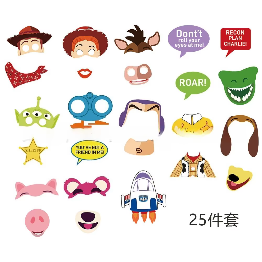 25 accessoires de photomaton Toy Story, accessoires de photomaton de dessin animé Woody pour les déc