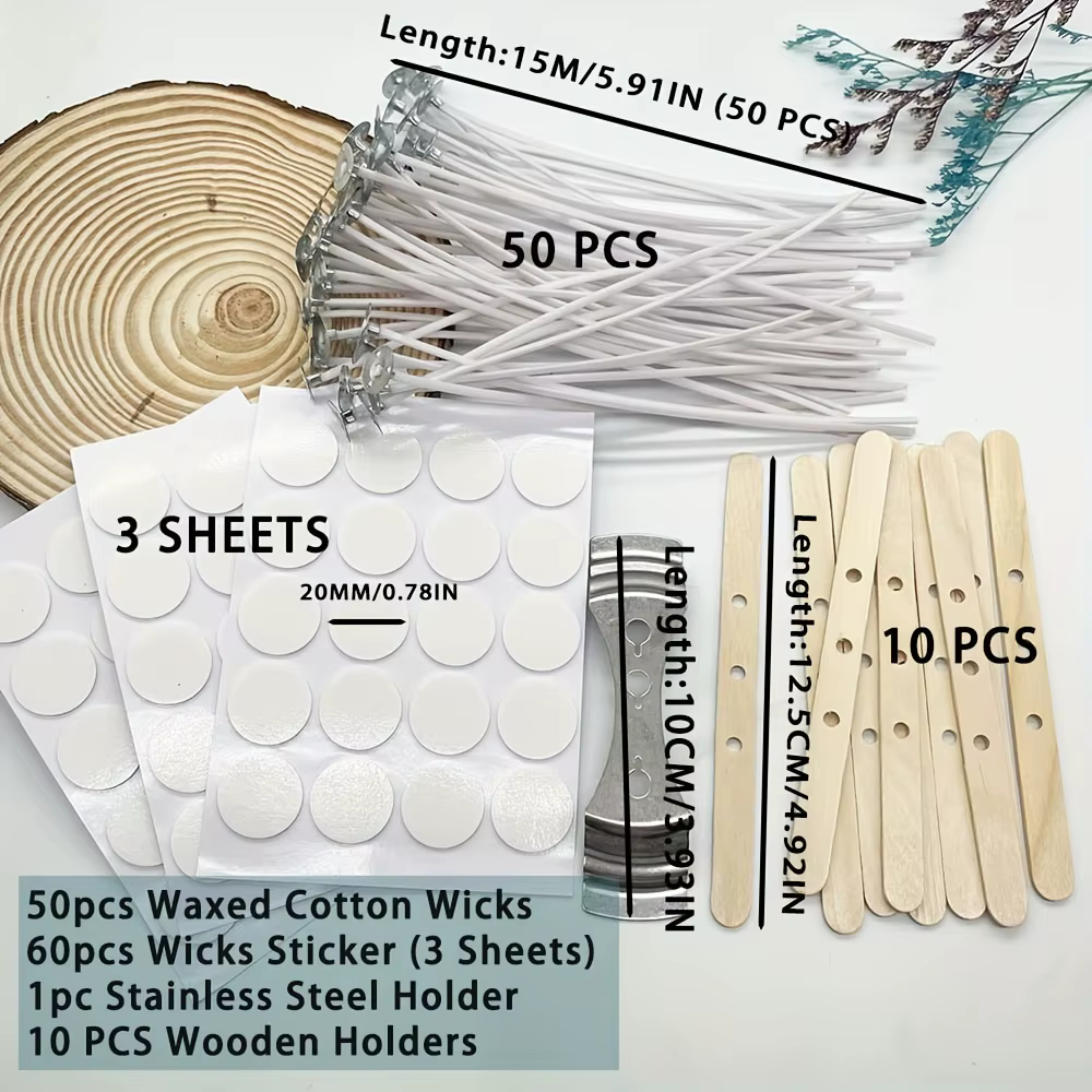 Kits de bricolage pour fabrication de bougies, mèches de bougies, 60 autocollants pour mèches, 50 mè