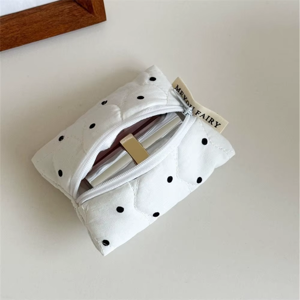 Pochette de maquillage matelassée à pois, grande capacité, portable, ultra-légère, petite pochette à
