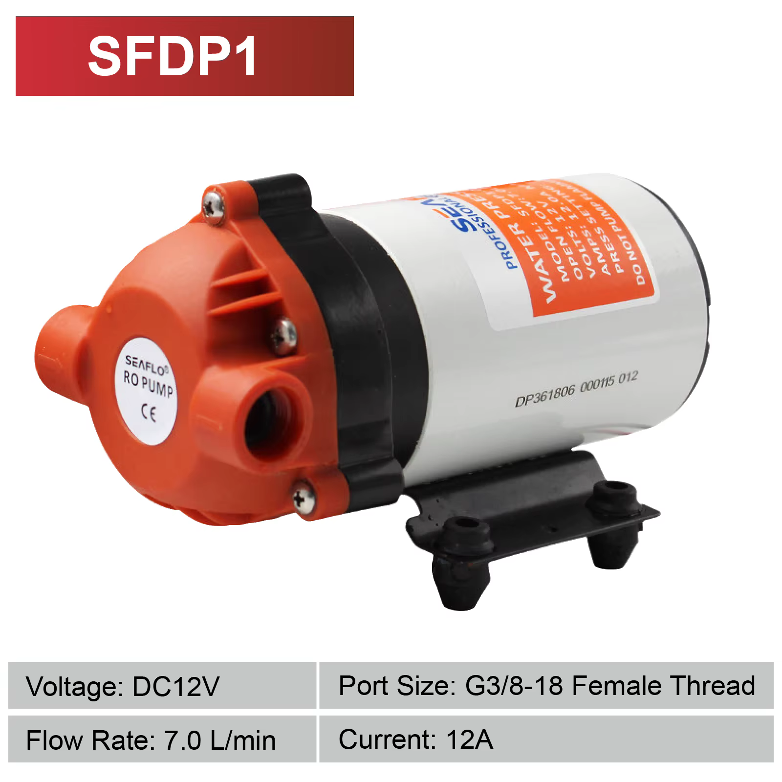 Pompe à Diaphragme Haute Pression SF-36 DC12V/24V Auto-amorçante Débit Stable 3 Chambres Filetage 10