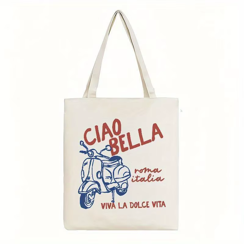 Sac fourre-tout en toile à motif Ciao Bella Roma Italia, adapté à un usage quotidien, aux courses, à