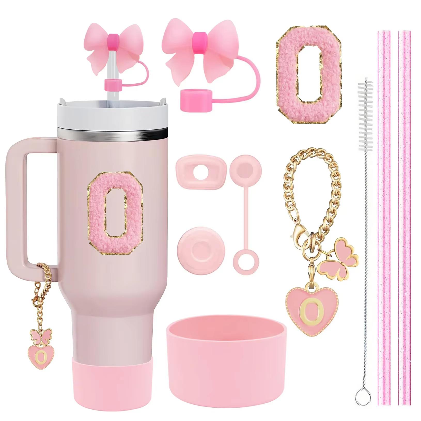 Ensemble d'accessoires pour tasse Stanley, 2 pailles et brosse et 1 chaîne à breloques en forme de f