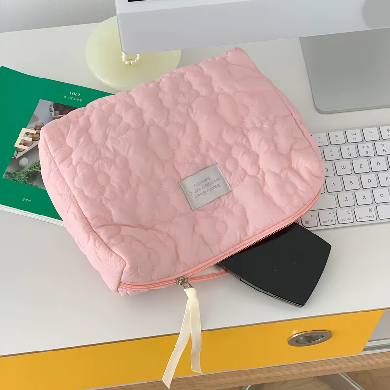 Trousse de maquillage à motif de fleurs pour femmes, trousse de toilette à fermeture éclair, trousse