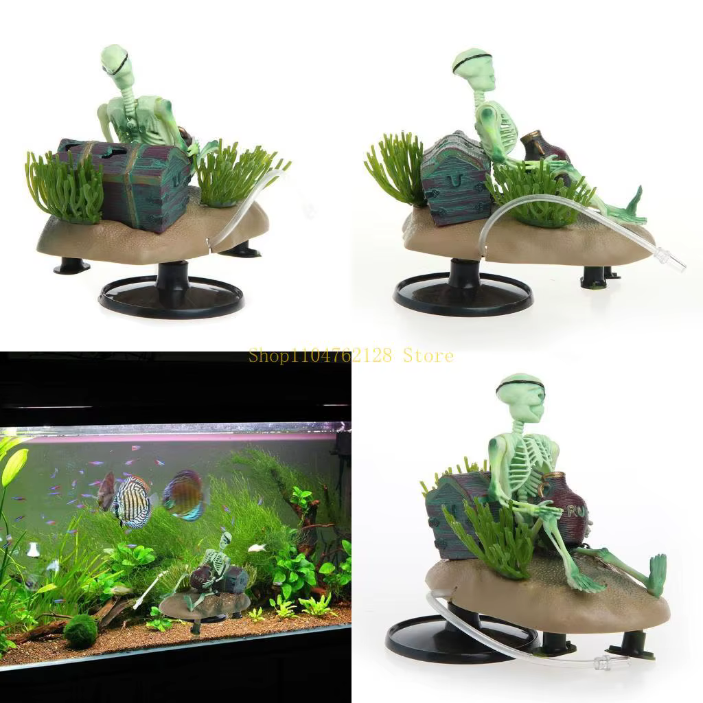 Décoration de crâne d'aquarium en résine, squelette de chasseur de trésors, petits accessoires adapt
