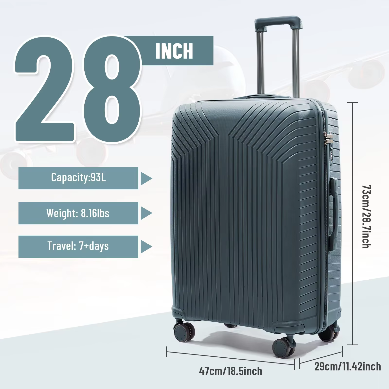 Valise de voyage 2024 nouvelle grande capacité bagages roulants Durable TSA valise cabine à main 20/