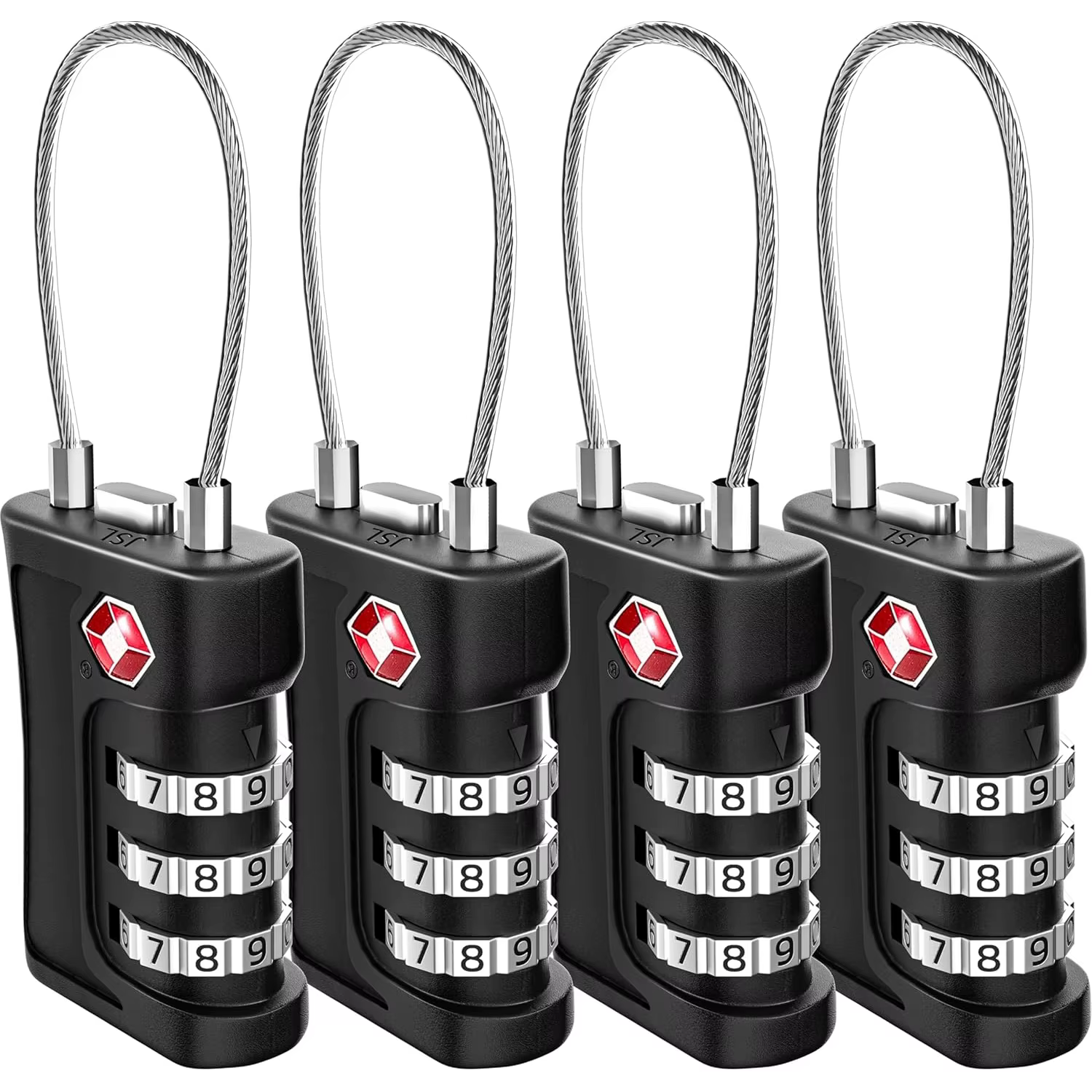 Lot de 4 cadenas à code douanier TSA pour bagages de voyage, cadenas noir à design contrastant, cade