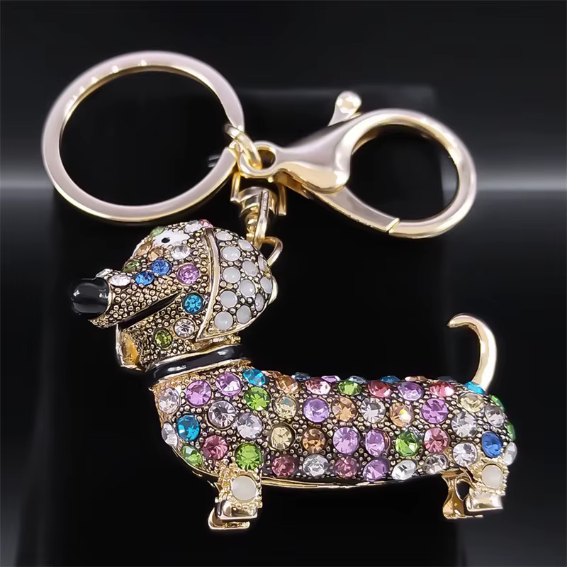 Tecshund – porte-clé chien, alliage de strass colorés couleur argent, sac à main amoureux des animau