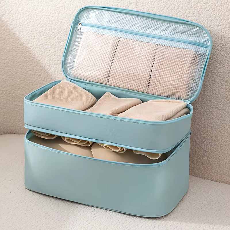 Sac de rangement pour sous-vêtements de voyage - Sac de voyage 4-en-1 doux à double couche pour sout