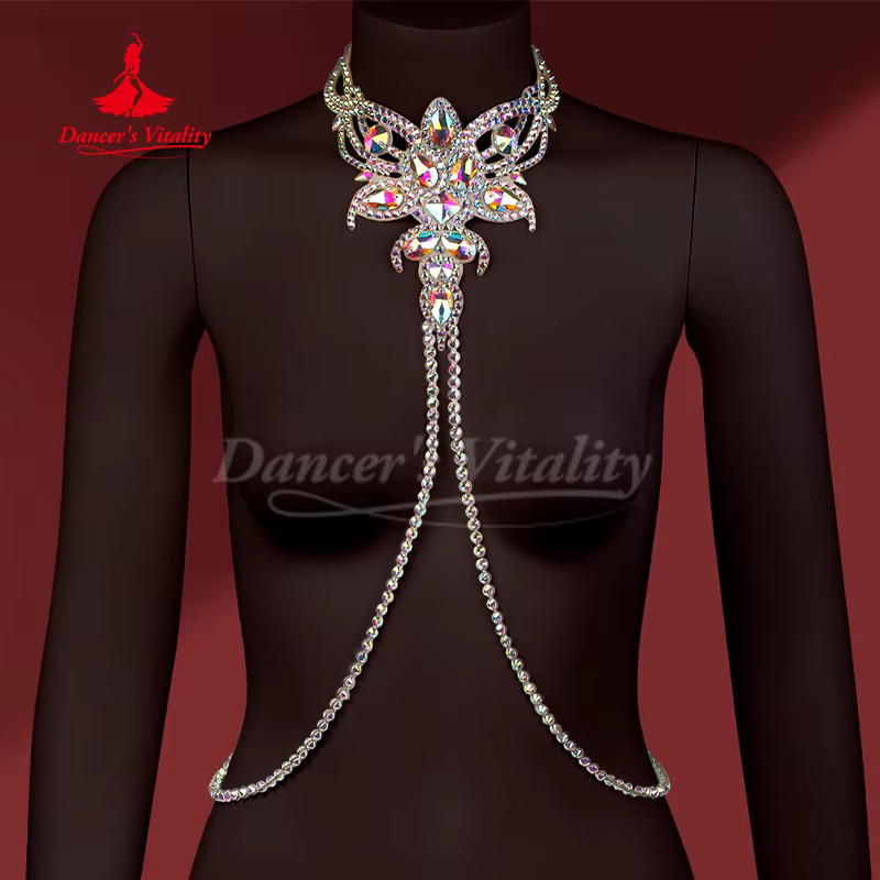 Accessoires de compétition de danse du ventre, collier de pierres AB pour personnes âgées, chaîne de