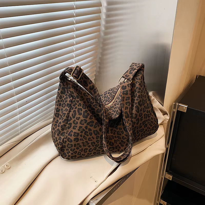 Sac à bandoulière en Textile doux pour femmes, tendance, décontracté, grande capacité, imprimé léopa