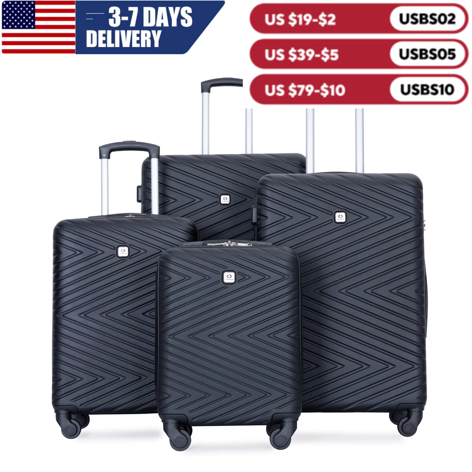 Travelhouse-Ensemble de bagages en ABS avec roues tournantes, valise à main, serrure TSA, 24 po, 28