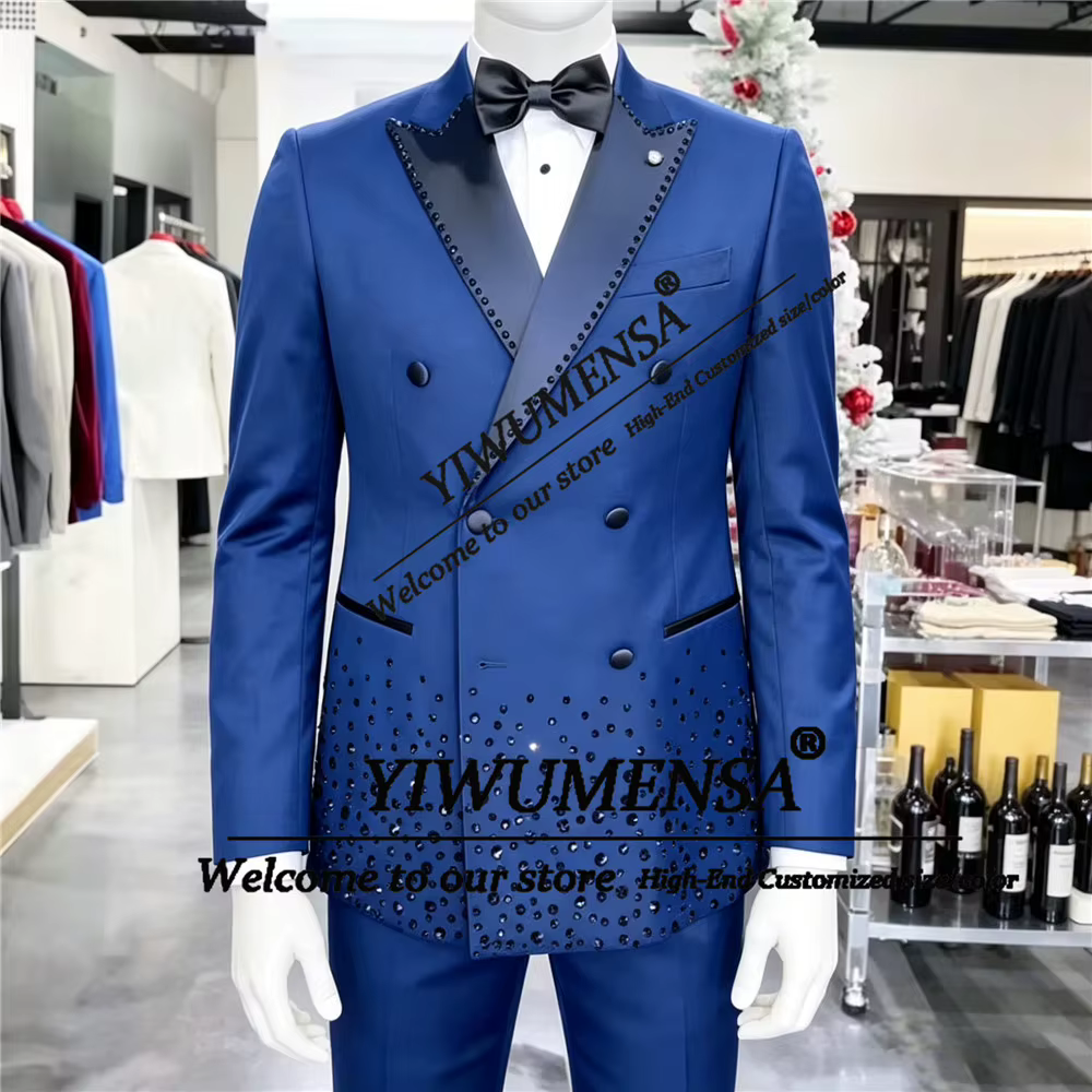 Costume de mariage élégant pour homme, veste et pantalon ornés de pierres, ensemble 2 pièces, smokin