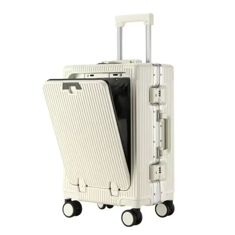 Valise à bagages roulante de grande capacité, ouverture frontale, cadre en aluminium ABS + boîtier d