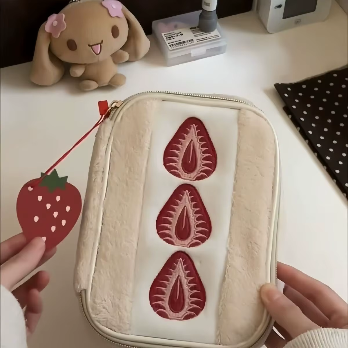 Sac à cartes grande capacité Strawberry Sandwich Cosmetics, sac de papeterie de haute qualité, sac d