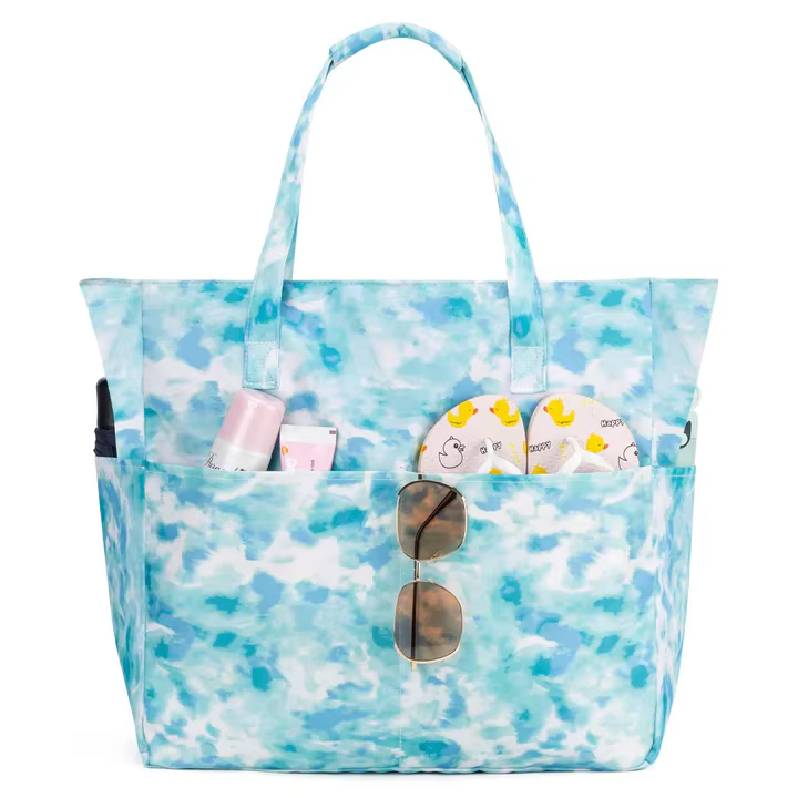 Kabaqoo Sac fourre-tout de plage grande capacité pour femme en tissu Oxford imperméable rayé, sacs d
