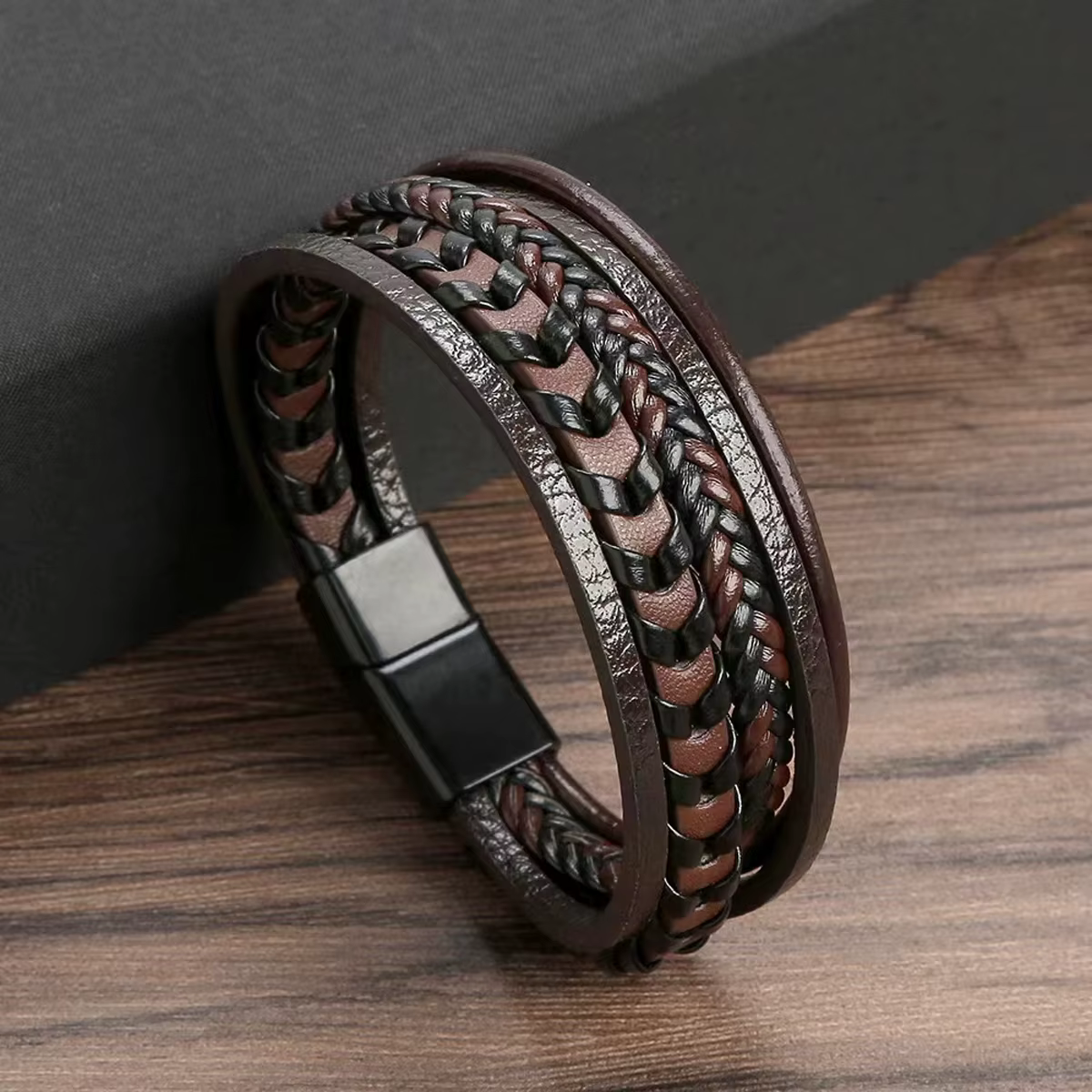 Bracelet tressé en corde de cuir Vintage multicouche pour hommes, accessoires de mode, en alliage, b
