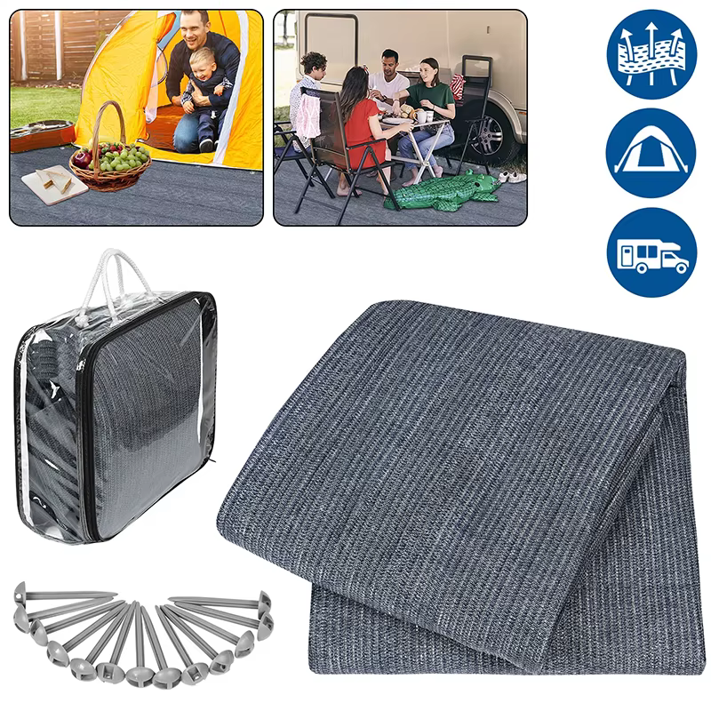 1 ensemble de tapis d'auvent de Camping, tapis de sol respirant en maille + 13 clous au sol pour ten