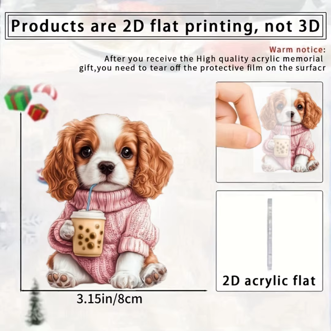 Porte-clés pendentif Cavalier King Charles épagneul, ornement plat en acrylique 2D pour chiot, décor