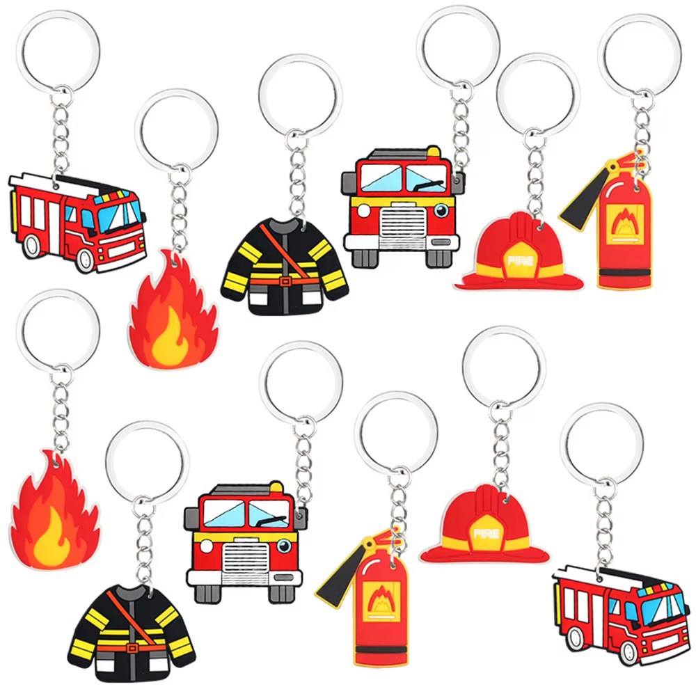 12 Pièces Articles de Fête Pompier : Porte-clés Camion de Pompiers, Cadeaux d'Anniversaire Garçon, P