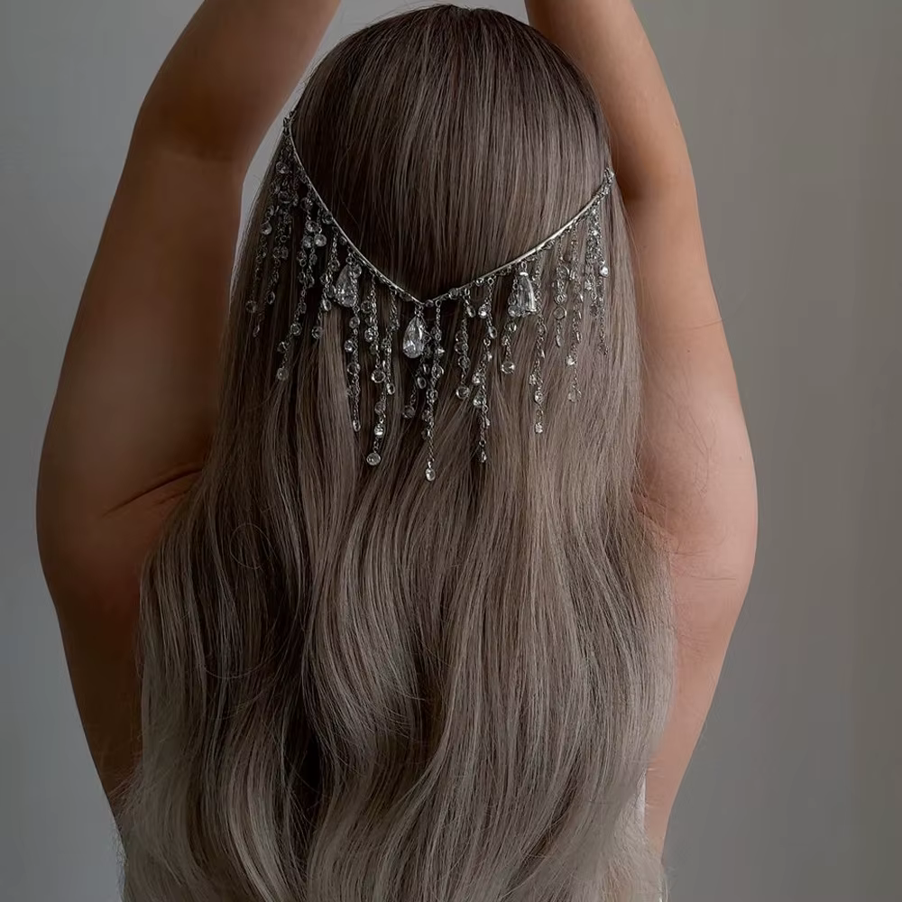Chaîne de casque de mariée en forme de goutte d'eau en V, accessoires de tête pour femmes, style Boh