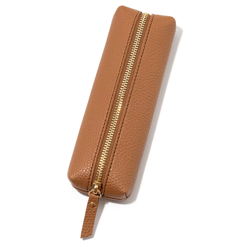 Pochette à stylos personnalisée en cuir PU tendance, vente en gros, trousse à crayons zippée pour ét