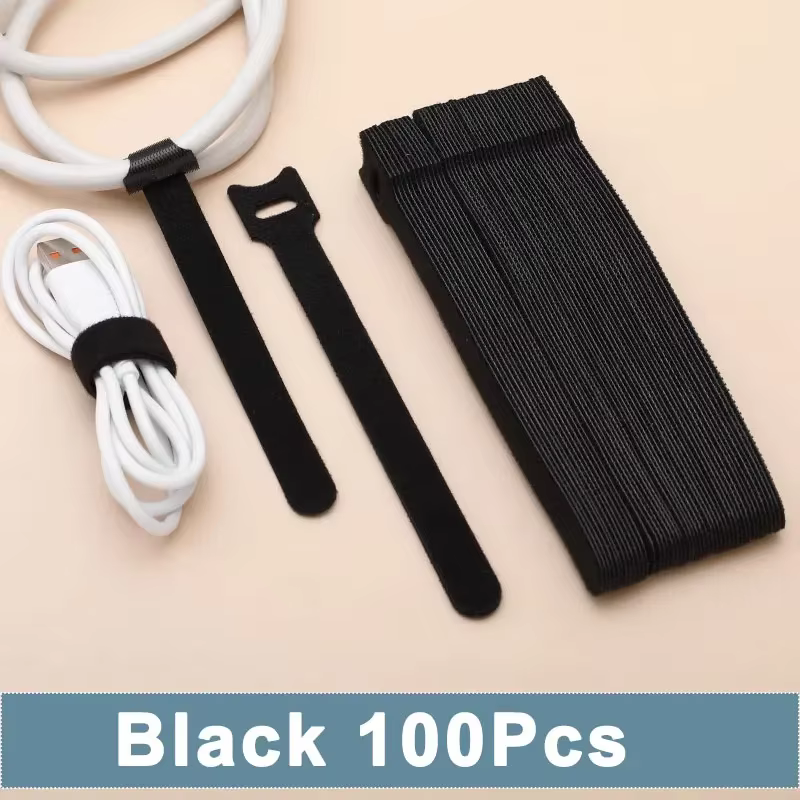 Attaches de câble réutilisables, 100 pièces, 10/15/20cm, bande à crochet et boucle, attache de fil m