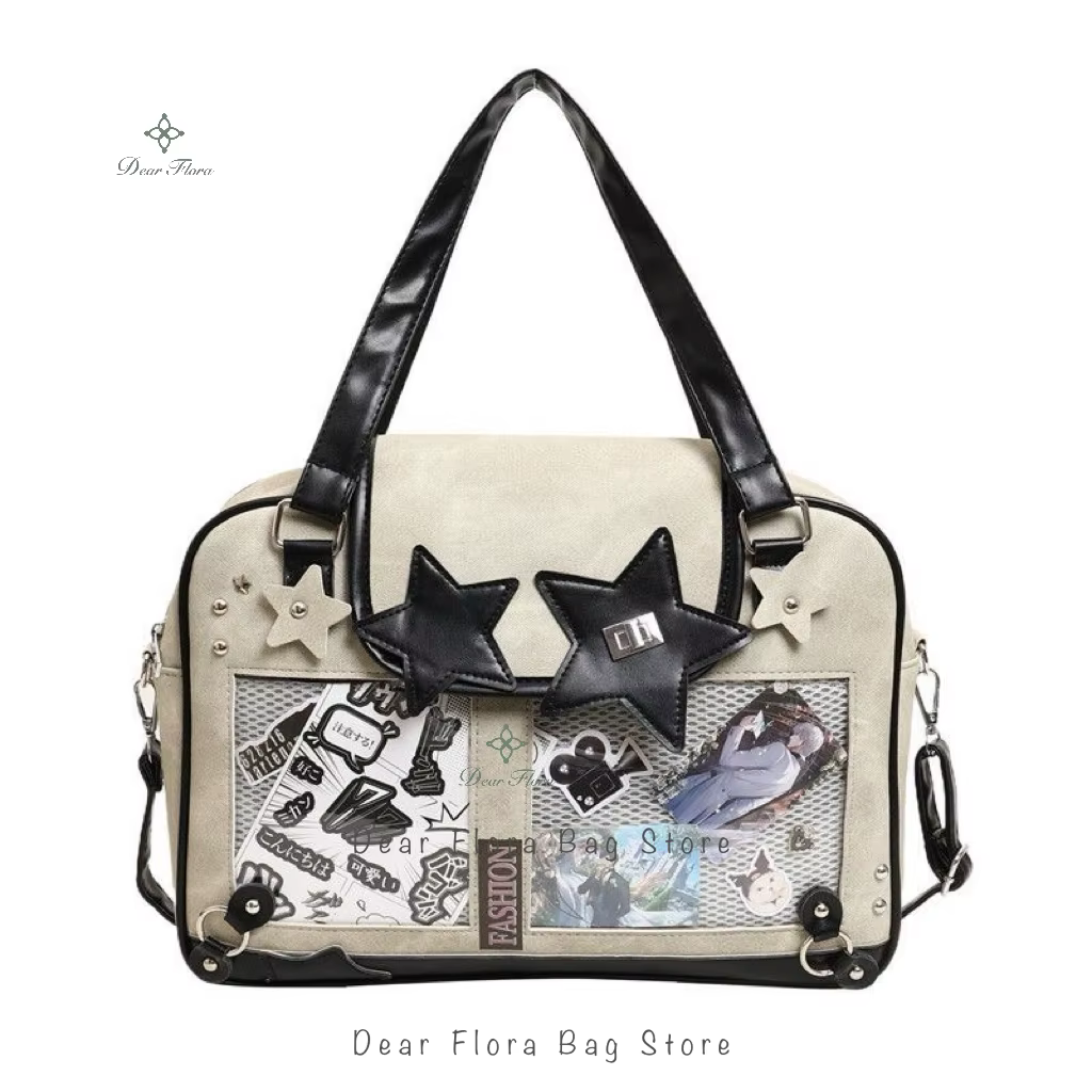 Y2K – sac à bandoulière tendance Star Ita pour fille, sac à bandoulière avec poche transparente, sac