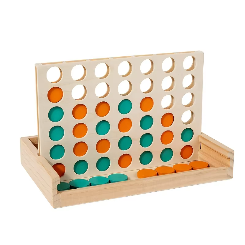 Jeu de société en bois 4 dans une rangée – Jeu de stratégie pour 2 joueurs, adapté aux voyages, clas