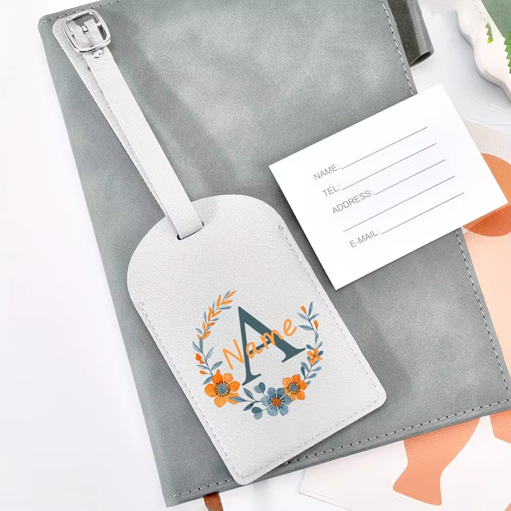 Étiquette de bagage et couverture de passeport personnalisées avec 26 lettres - Nom/Initiales/Inform
