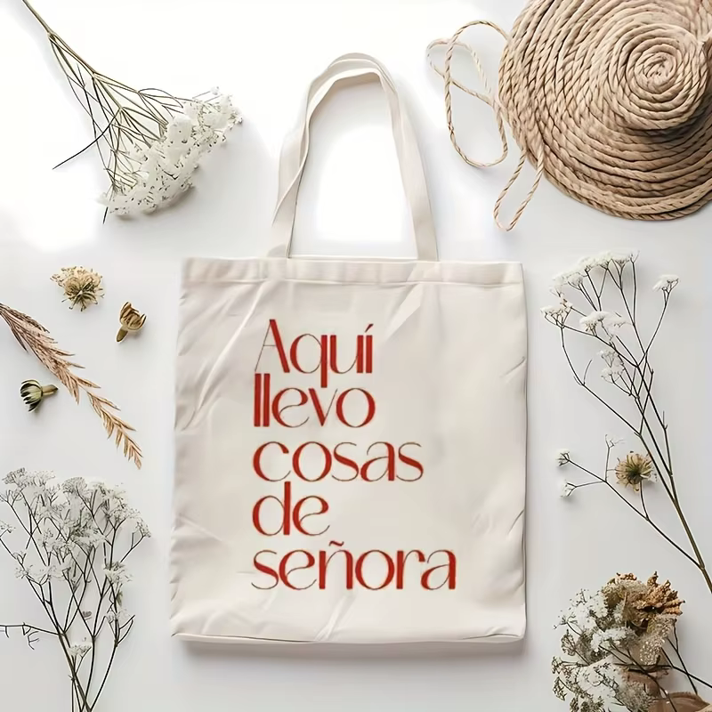 Sac fourre-tout en toile imprimé motif « Aici je porte des choses de femme », idéal pour un usage qu