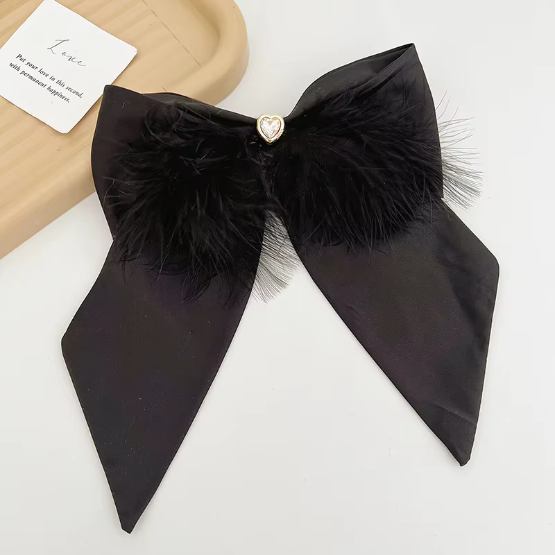 Ensemble d'accessoires pour cheveux en fourrure d'autruche avec nœud nickel é, barrettes à pince pou