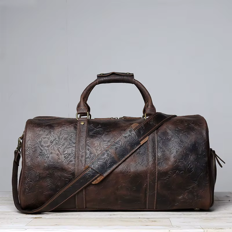 Baotou-Fourre-tout en cuir gaufré vintage, grande capacité, ceinture, compartiment à chaussures, vêt