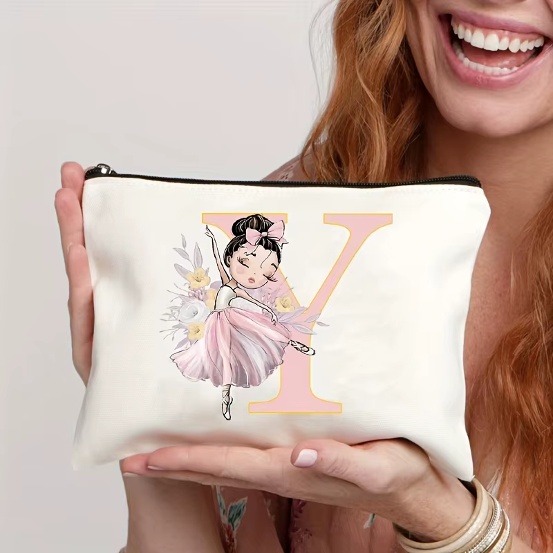 Trousse de maquillage et de toilette pour femme, motif floral avec initiales 26 lettres, idéale pour