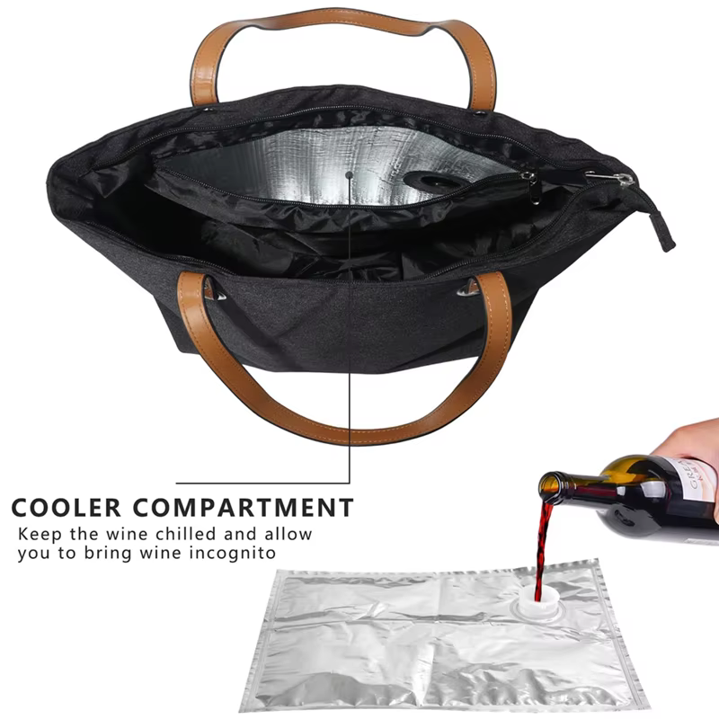 RALCA-Wine Tote Bag, glacière de plage pour cadeau de voyage, porte-monnaie isolé étanche avec compa