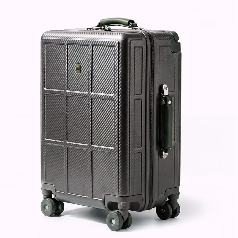 Valise de cabine légère de luxe en fibre de carbone | Poignée large | Poignée en cuir véritable | Ro