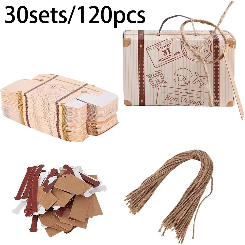 30 coffrets cadeaux vintage style valise de voyage avec poignée, design rétro bagage, pour mariage,