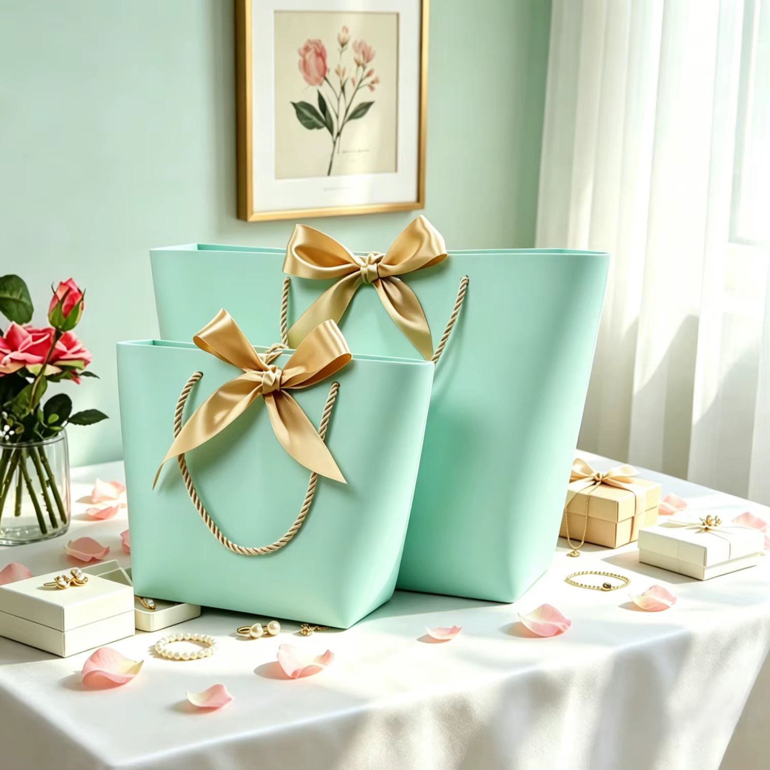 Sac cadeau avec ruban, sacs en papier recyclables DIY pour vêtements, mariage, fête d'anniversaire a