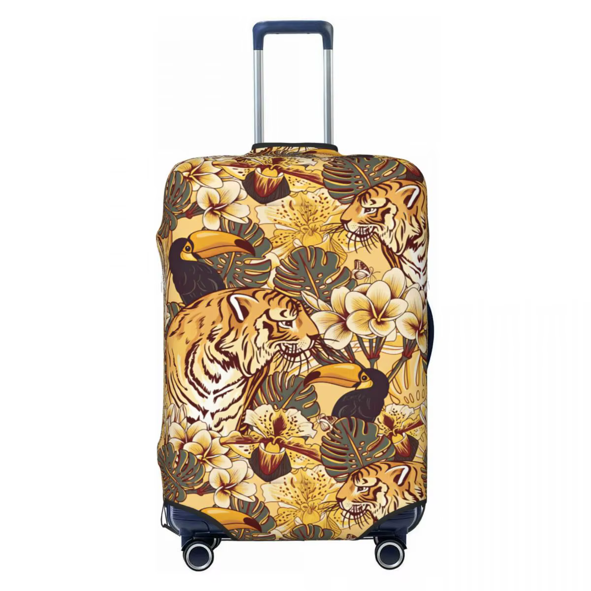 Housse de protection pour bagages à motif floral tropical tigre et toucan, housse de protection pour