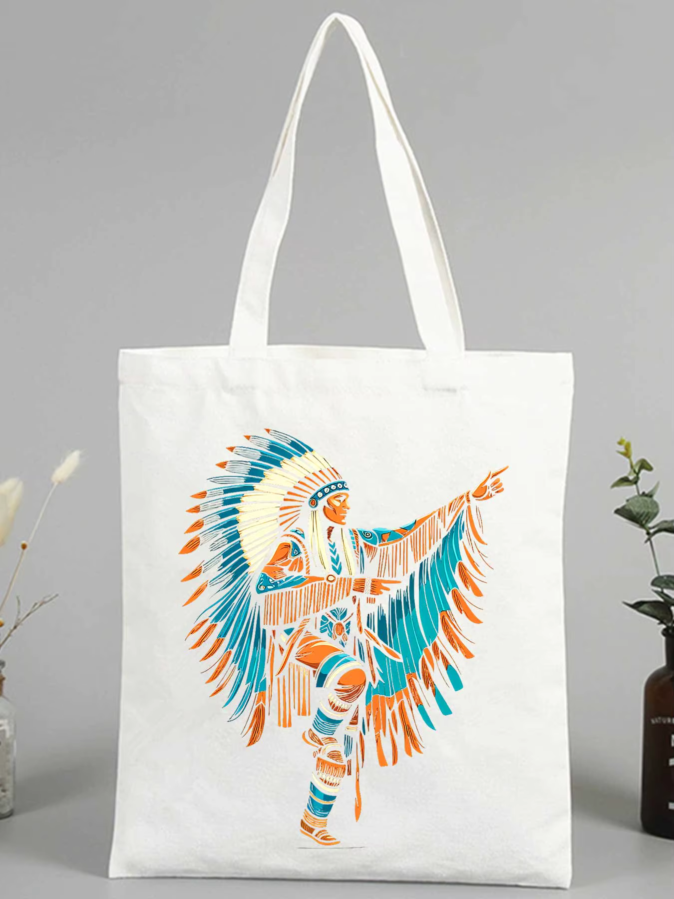 Sac fourre-tout en toile pour femme avec motif d'inspiration tribale, idéal pour les sorties décontr