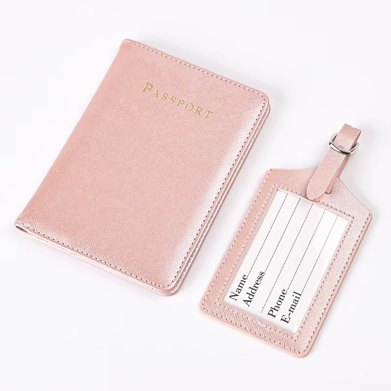 Saffiano-Ensemble d'étiquette de bagage en cuir PU, lettres personnalisées, couverture de passeport 