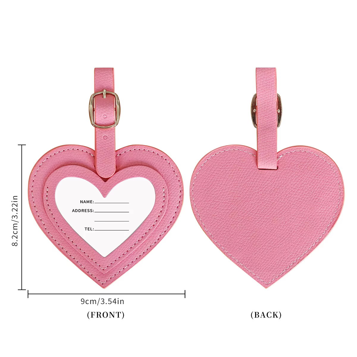 Étiquette de bagage tendance en forme de cœur en cuir PU, anti-perte, pour valises et poignées de ba