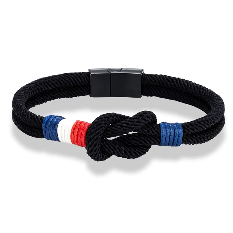 Bracelet drapeau français pour hommes et femmes, tressé à la main, corde nautique nouée, boucle magn