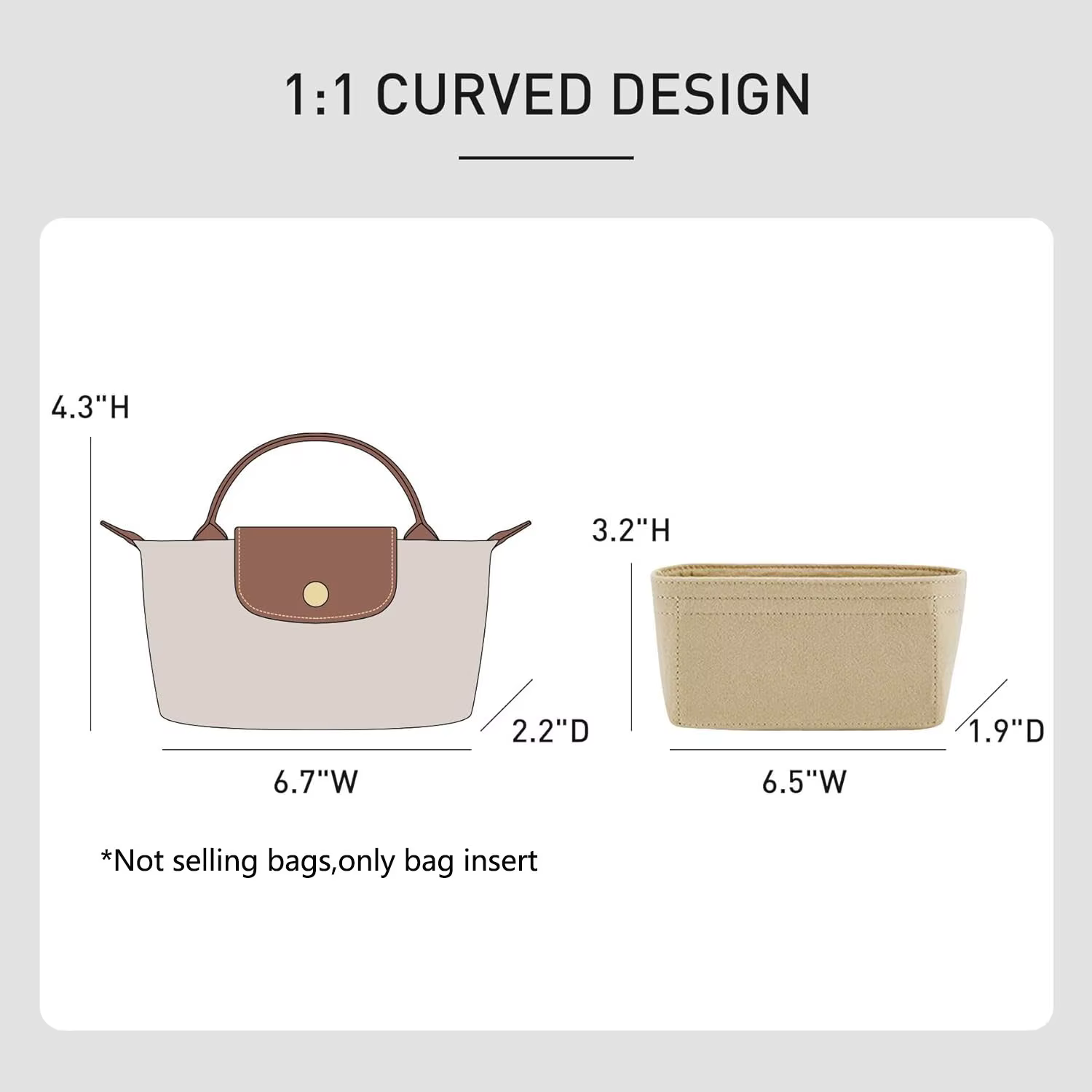 Mini sac à main LongChamp, insertion de sac, sac à main en feutre, pince, poudres vertes avec poigné