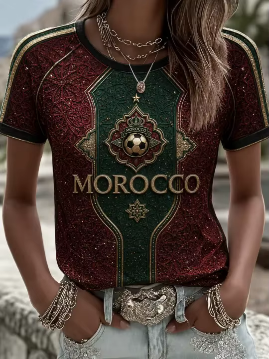 T-shirt de supporter de football du Maroc à manches courtes, respirant, séchage rapide, style street