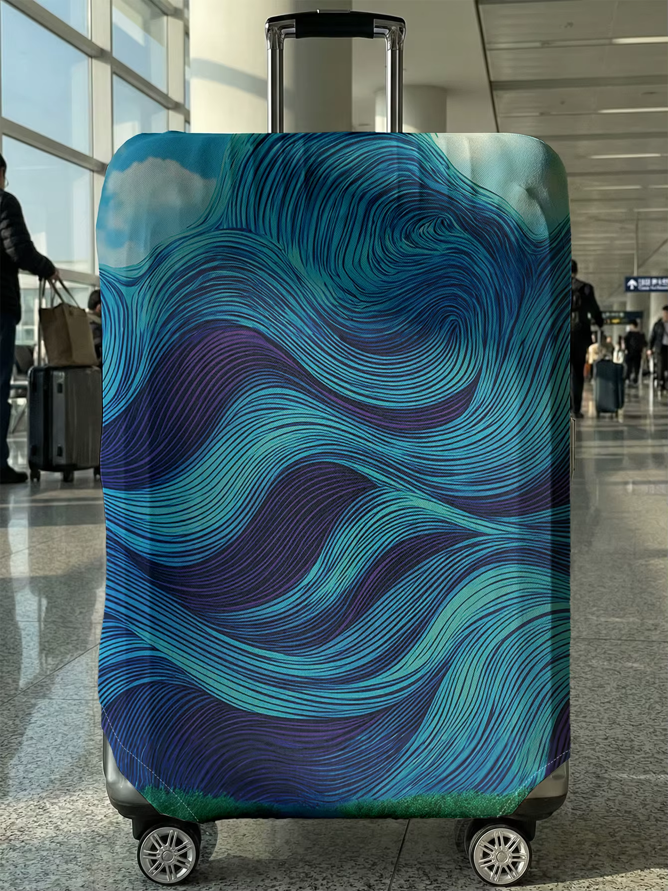 Housse de protection pour bagages à ligne ondulée bleue et violette, adaptée aux housses de bagages 